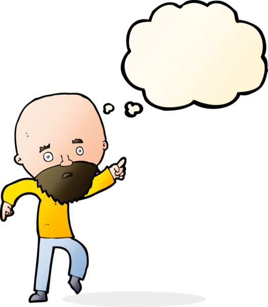 Çizgi film endişeli yaşlı adam bir insan tarafından çizilmiş düşünce balonuyla işaret ediyor.