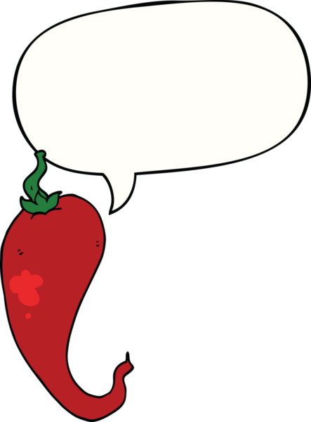 Bir insan tarafından çizilmiş konuşma balonlu kırmızı biber çizgi filmi.