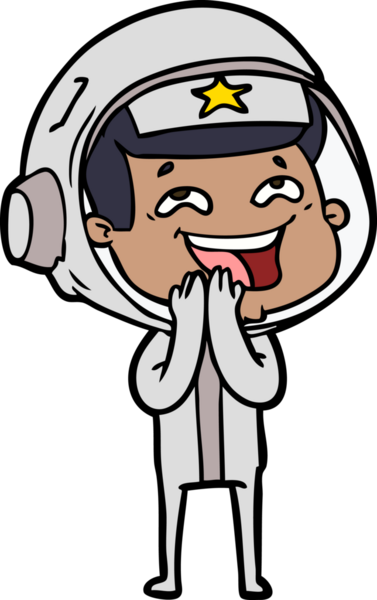 Bir insan tarafından çizilmiş gülen astronot çizgi filmi.