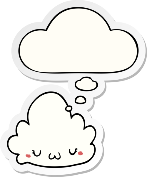 Düşünce baloncuklu şirin çizgi film bulutu insan tarafından çizilmiş bir çıkartma gibi.