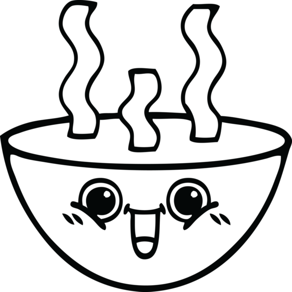Bir insan tarafından çizilmiş sıcak çorba tabağının çizgi çizimi.