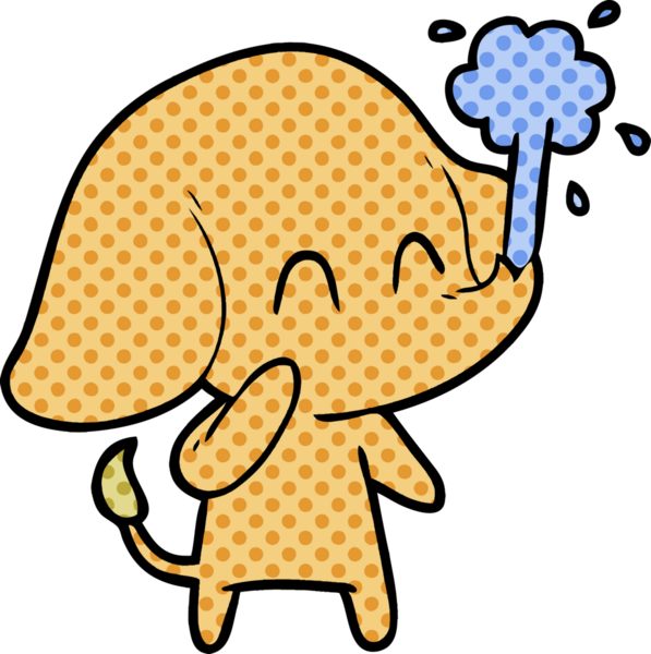 Bir insan tarafından çizilmiş su püskürten sevimli bir fil.