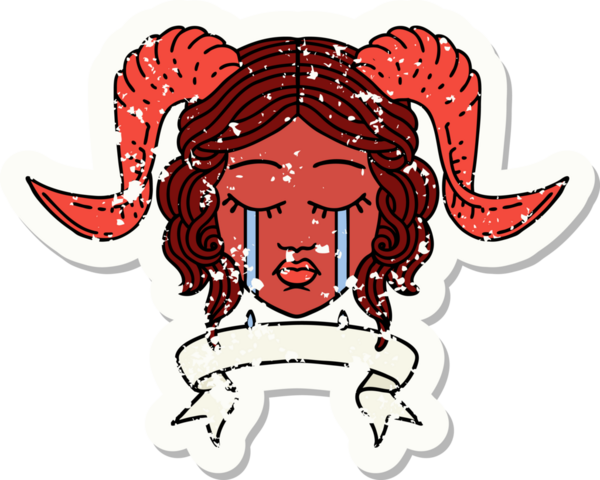 Retro Dövme Biçimi, bir insan tarafından çizilmiş kaydırma pankartıyla ağlayan karakter yüzü