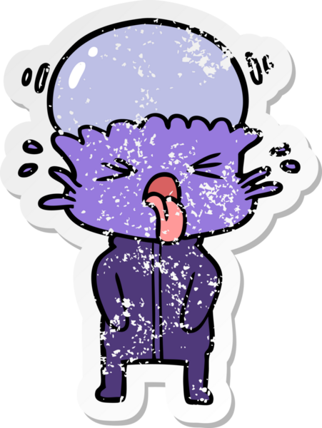 Bir insan tarafından çizilmiş garip bir uzaylı çizgi filminin sıkıntılı çıkartması.