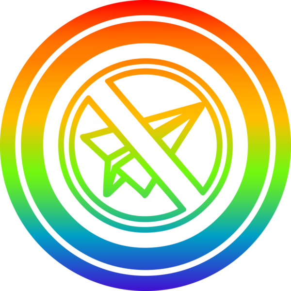 Kağıt düzlem dairesel simgeyi gökkuşağı gradyan bir insan tarafından çizilmiş şekilde yasakladı