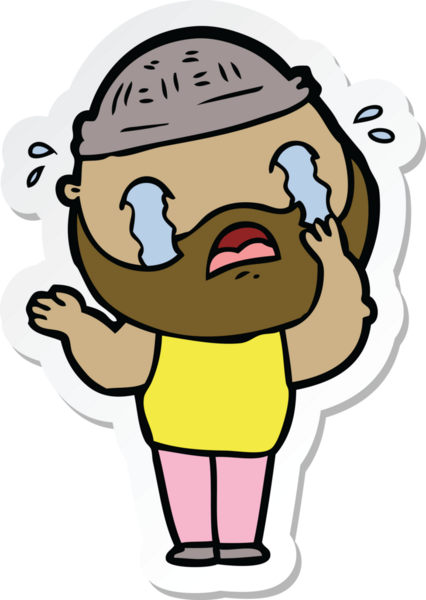 Bir insan tarafından çizilmiş ağlayan sakallı bir adamın çıkartması.