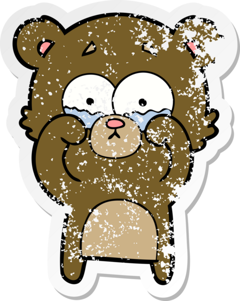 Ağlayan bir çizgi filmin hüzünlü çıkartması. Bir insan tarafından çizilmiş ayı gözleri.