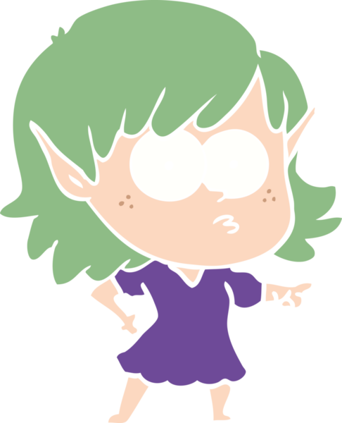 Bir insan tarafından çizilmiş düz renkli çizgi film elf kızı.