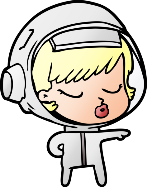 Çizgi filmdeki güzel astronot kız bir insanın çizdiği yolu gösteriyor.