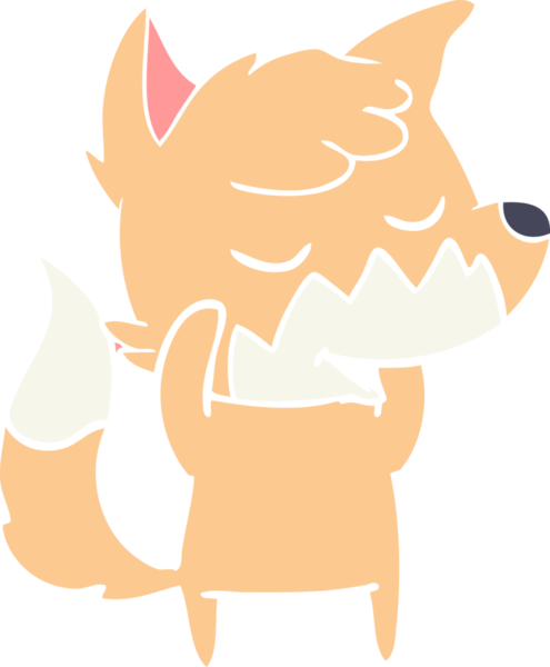 Bir insan tarafından çizilmiş düz renkli tilki çizimi.