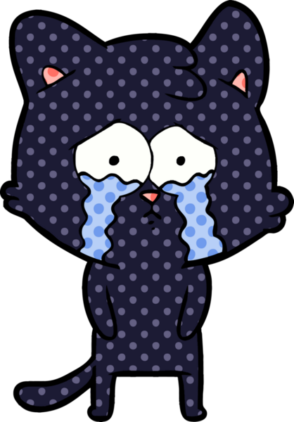 Bir insan tarafından çizilmiş ağlayan kedi çizgi filmi.