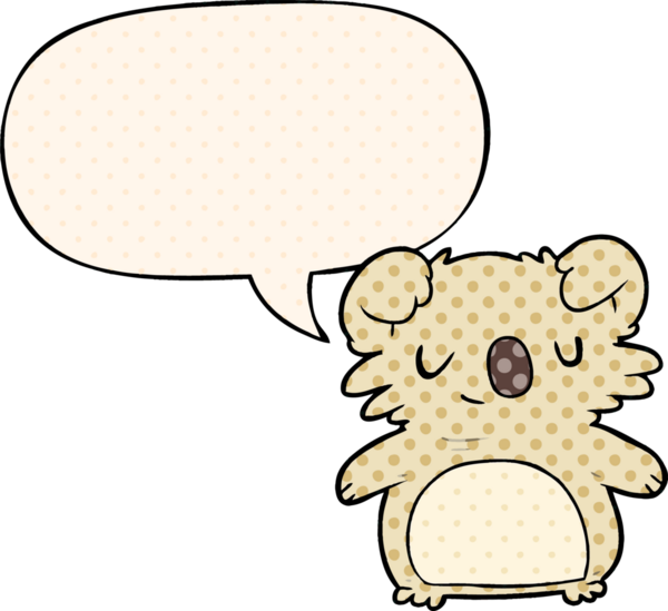 Bir insan tarafından çizilmiş çizgi roman tarzında konuşma balonu olan sevimli çizgi film koalası.