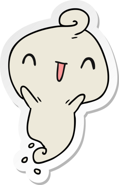 Etiket çizimi, bir insan tarafından çizilmiş, sevimli, ölü bir hayalet.