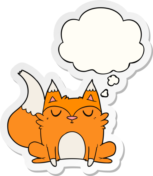 Düşünce baloncuğu insan tarafından çizilmiş bir çıkartma olan çizgi film tilkisi.