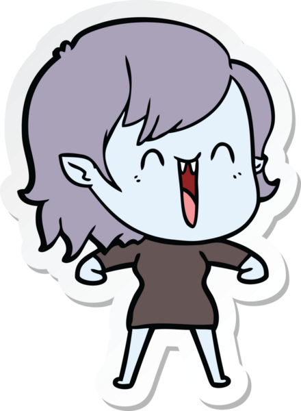 Bir insan tarafından çizilmiş şirin, mutlu bir vampir kızın çıkartması.