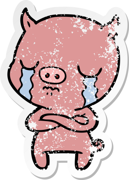 Bir insan tarafından çizilmiş ağlayan bir domuzun sıkıntılı çıkartması.