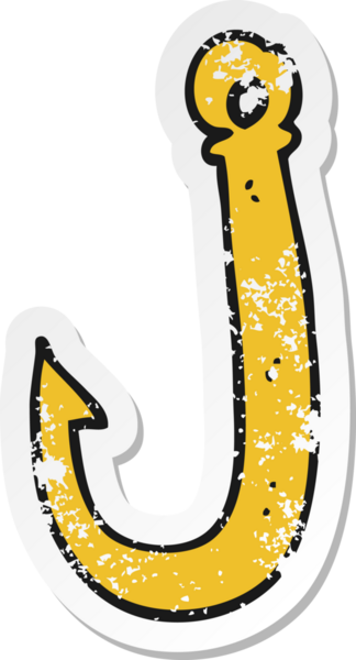 Bir insan tarafından çizilmiş karikatür balık kancasının gerilimli yapıştırması.