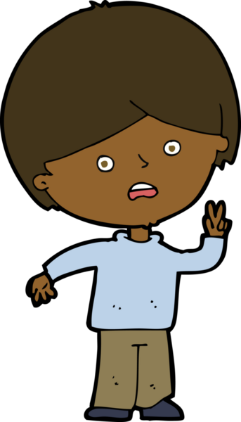 çizgi film mutsuz çocuk bir insan tarafından çizilmiş barış işareti veriyor