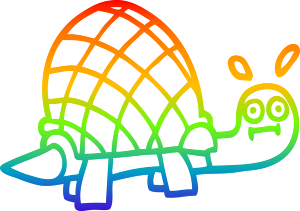 Gökkuşağı gradyan çizgi çizimi Bir insan tarafından çizilmiş komik kaplumbağa