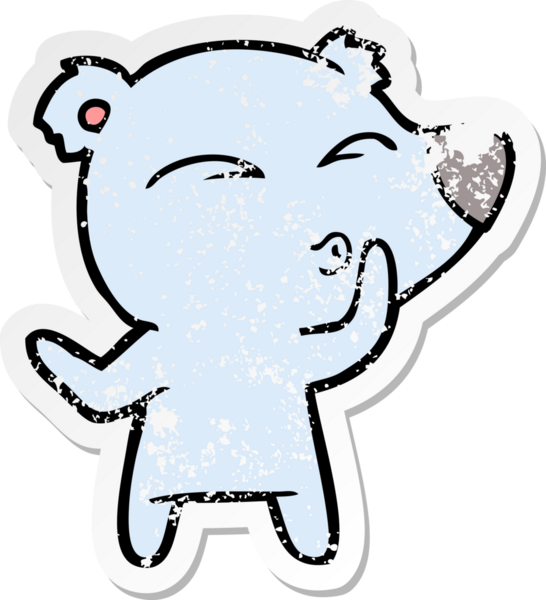 Bir insan tarafından çizilmiş ıslık çalan bir ayının sıkıntılı çıkartması.