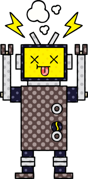 Bir insan tarafından çizilmiş arızalı bir robotun çizgi roman tarzı