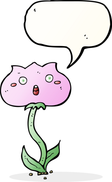 Bir insan tarafından çizilmiş konuşma baloncuğuyla şok olmuş bir çiçek.
