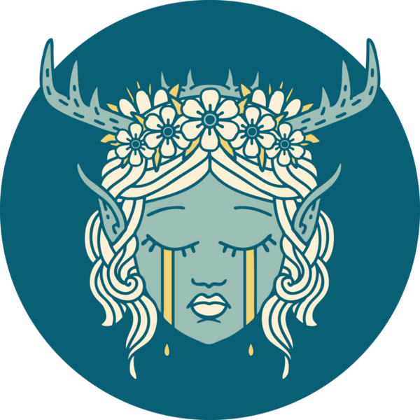 Retro Dövme Tarzı Ağlayan Elf Büyücüsü karakteri bir insan tarafından çizilmiş