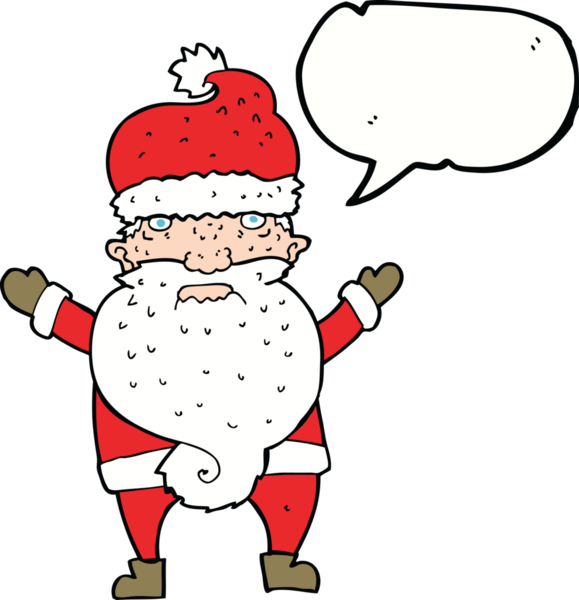 Bir insan tarafından çizilmiş konuşma balonu olan huysuz Noel Baba çizgi filmi.