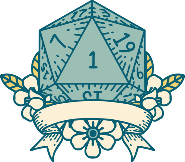 Retro Dövme Biçimi Doğal Bir d20 zar bir insan tarafından çizildi