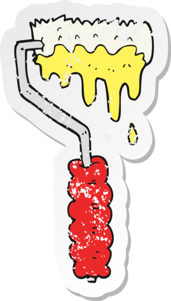 Bir insan tarafından çizilmiş bir karikatür boya rulosunun gerilimli yapıştırması.