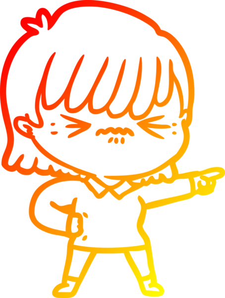 Bir insan tarafından çizilmiş, kızgın çizgi film kızı çizimi.