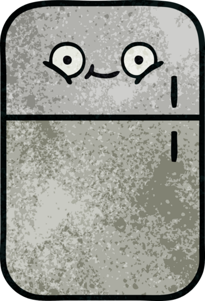 Bir insan tarafından çizilmiş buzdolabının retro grunge desenli karikatürü.