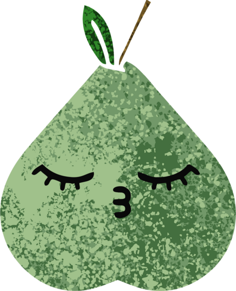 Bir insan tarafından çizilmiş yeşil bir armutun retro çizim tarzı karikatürü