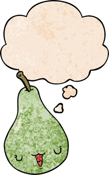 Bir insan tarafından çizilmiş grunge doku tarzında düşünce baloncuğu olan armut çizgi filmi.