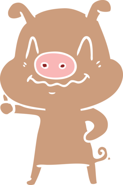 Bir insan tarafından çizilmiş düz renkli çizgi film domuzu.