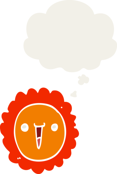 Düşünce baloncuğu olan çizgi film ayçiçeği insan tarafından çizilmiş.