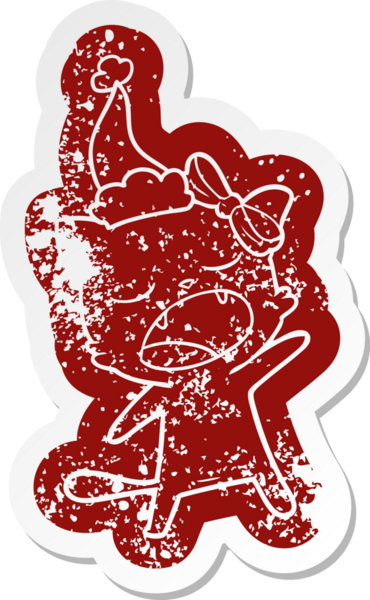 Bir insan tarafından çizilmiş Noel Baba şapkası takan şarkı söyleyen bir kedinin sıkıntılı karikatürü.