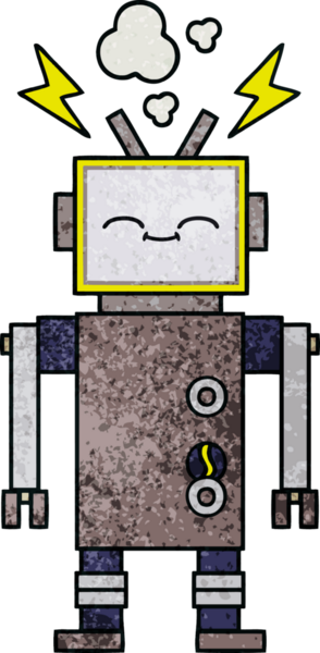 Bir insan tarafından çizilmiş bir robotun retro grunge dokusu