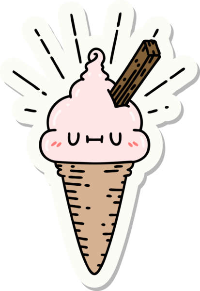 Bir insan tarafından çizilmiş dövme stili dondurma karakterinin çıkartması.