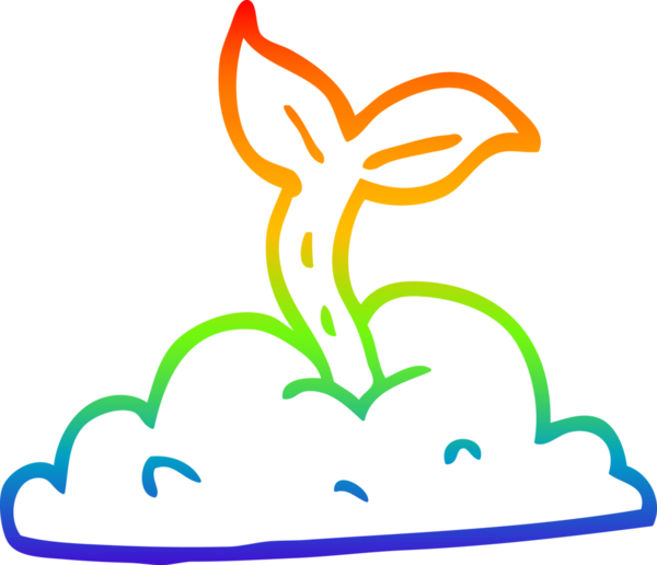 Gökkuşağı gradyan çizgi çizimi bir insan tarafından filizlenen bir çizgi film