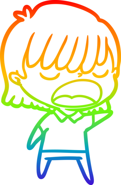 Gökkuşağı gradyan çizgi çizimi Bir insan tarafından yüksek sesle çizilen bir kadın karikatürü