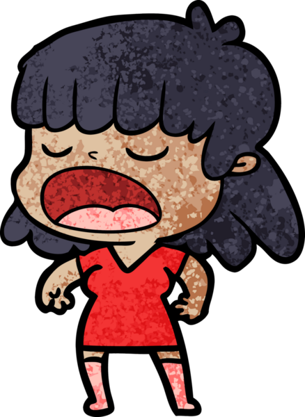 Çizgi filmdeki kadın bir insan tarafından yüksek sesle çizilmiş.