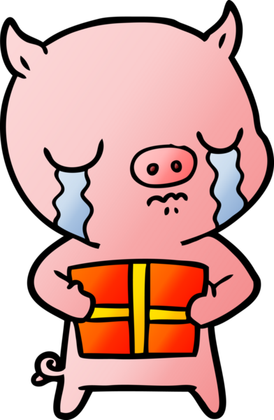 Bir insan tarafından çizilmiş Noel hediyesi için ağlayan bir domuz.