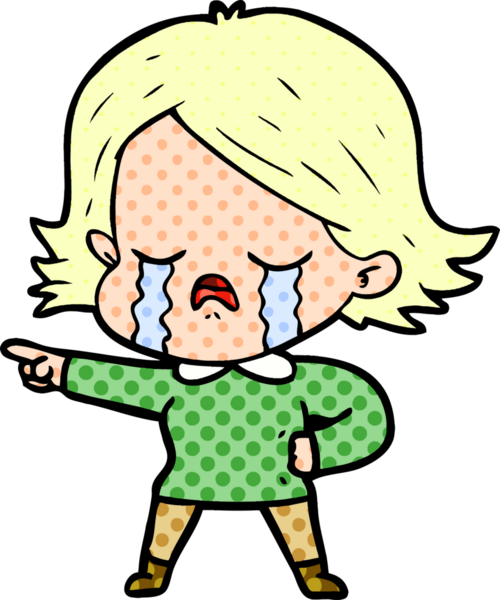 Bir insan tarafından çizilmiş ağlayan çizgi film kızı.