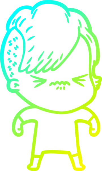 Bir çizgi film karakteri çizen soğuk gradyan, bir insan tarafından çizilmiş hippi bir kız.