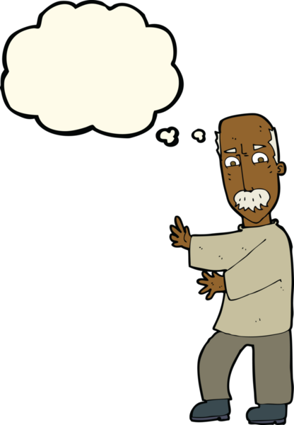 Bir insan tarafından çizilmiş düşünce baloncuğu olan kızgın yaşlı bir adam.