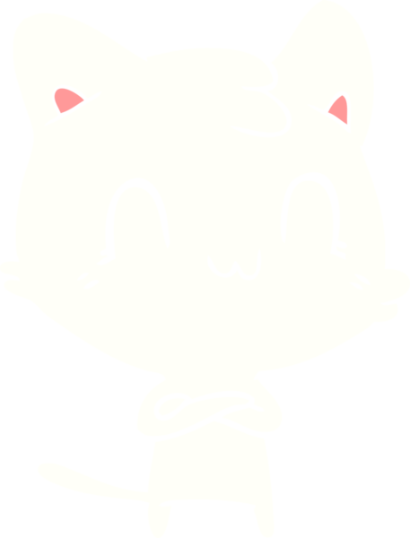 Bir insan tarafından çizilmiş düz renkli çizgi film mutlu kedi.