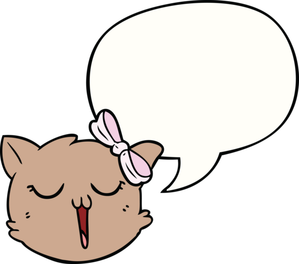 bir insan tarafından çizilmiş konuşma balonlu kedi yüzü.