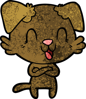 Bir insan tarafından çizilmiş gülen çizgi film köpeği.