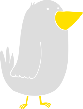 Bir insan tarafından çizilmiş düz renkli çizgi film kuşu